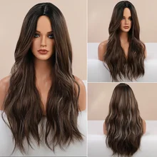

Long Body Wave Wigs Ombre Black Brown Blonde 613 Synthetic Wig Cosplay Middle Part Natural Heat Resistant Wig for Women