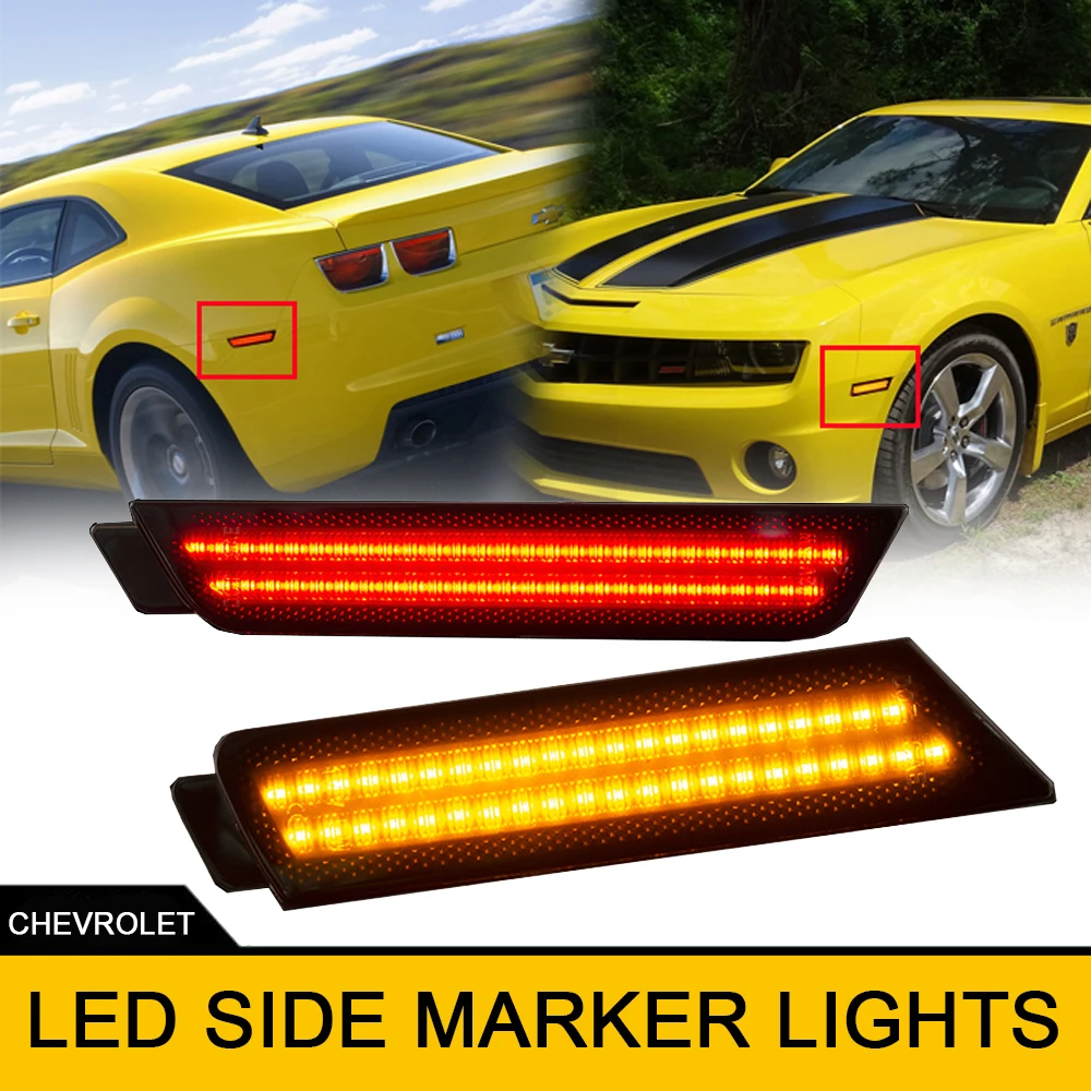 

For Chevrolet Camaro 2010-2015 Car Front Rear Bumper Side Marker LED Lights Smoked Turn Signal Indicator OEM GM2860112
