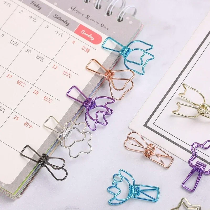 6PCs Set Hollowed Out Metal Binder Clip Long Tail Office Book Folder Paper Organizer