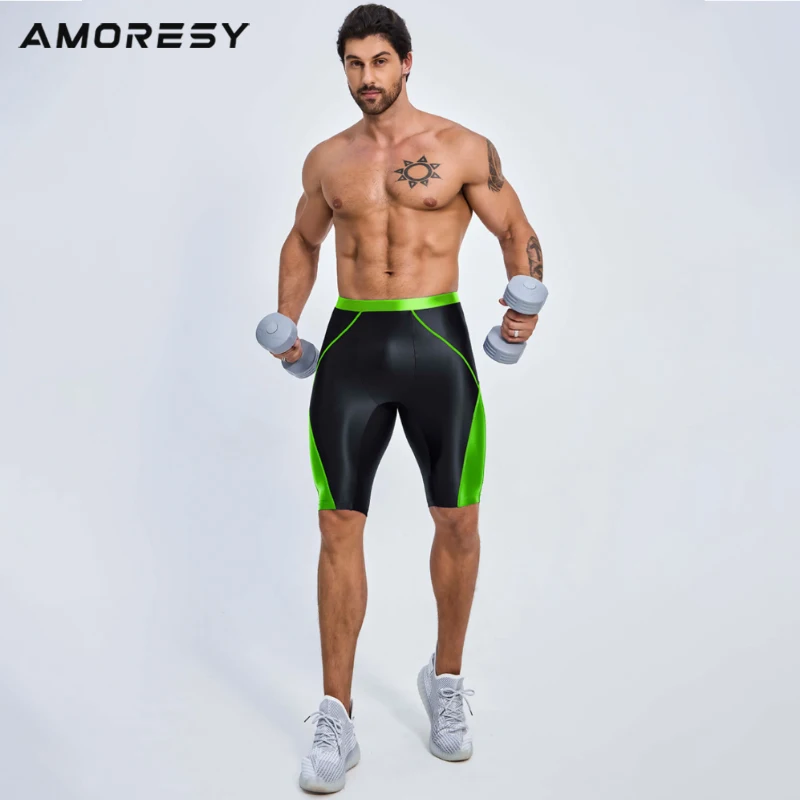 Sports shorts yoga shorts workout shorts satin gloss knee length sports biker shorts series leisure fitness cycling wrestling yoga five-point pants