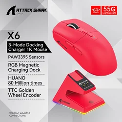 Shark X6 Tri - Mode RGB Gaming Mouse with Magnetic Charging Base (X6 Red.f)