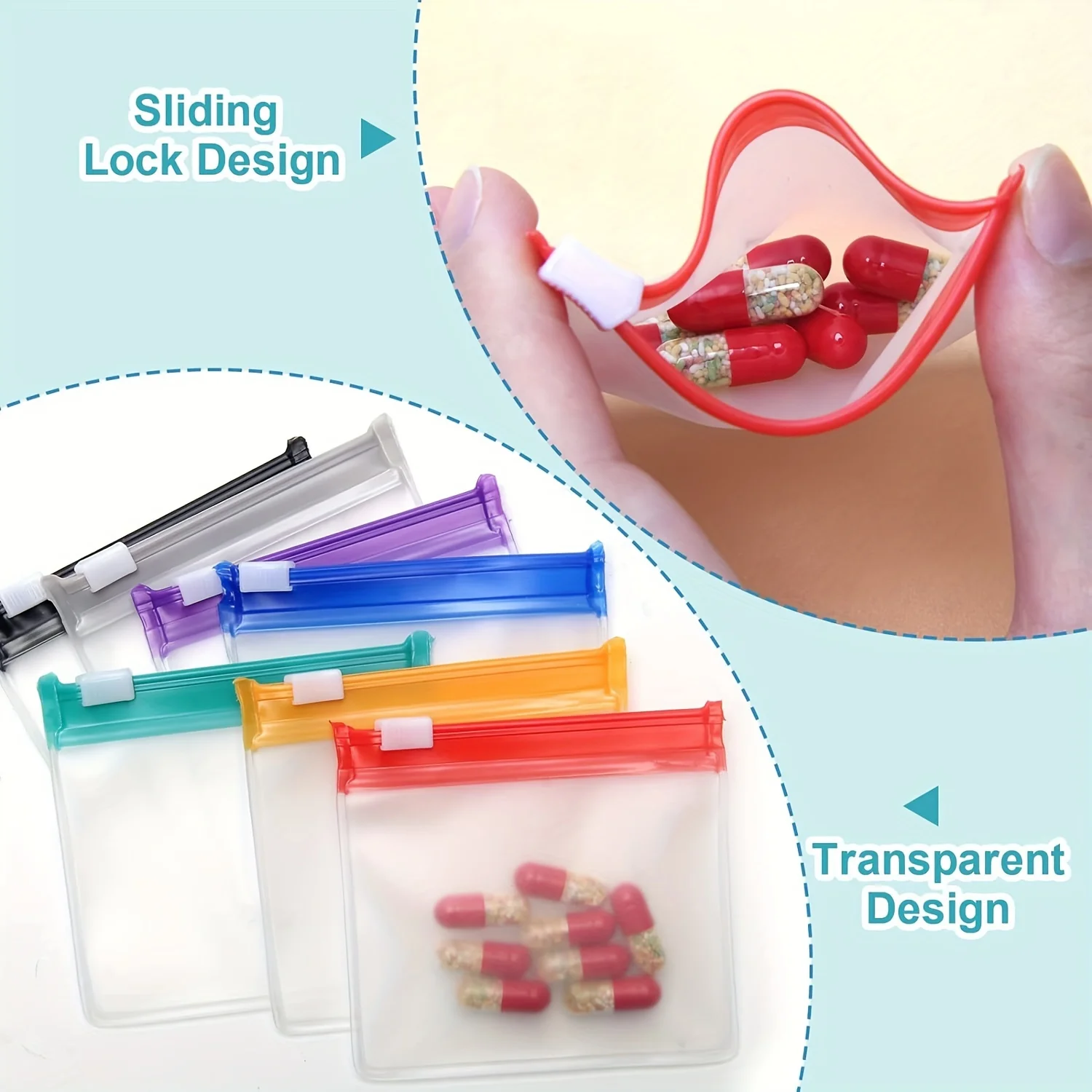 7 sacchetti per pillole, set di sacchetti per pillole riutilizzabili con cerniera, organizer per medicinali autosigillanti in 7 colori, sacchetti per medicinali traslucidi Trave - immagine 4