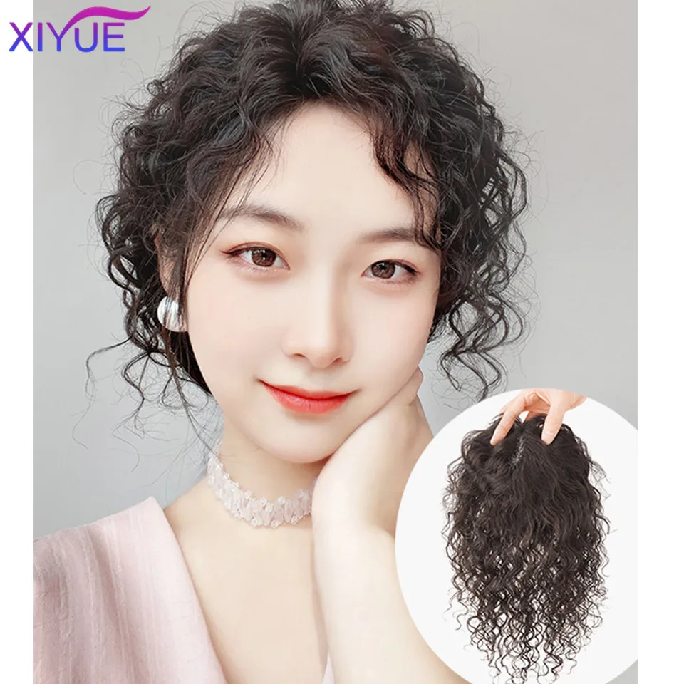 XIYUE  Wig head top wool curly hair 3-7 split seam offset seam curly top hair patch to cover white hair