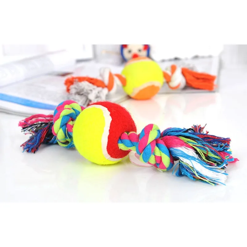 Dog Dental Rope Toy - Double Knot Cotton Ball with Tennis Texture, Chew Resistant Pet Teeth Cleaning Toy