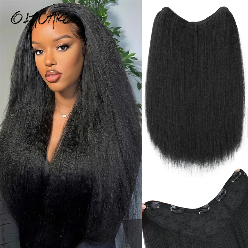 Synthetic V Shaped Layered Long Straight Hair Extension for Women