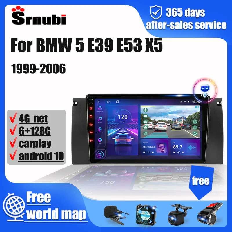 

Автомобильный радиоприемник 2 Din Android 10 Carplay для BMW 5 E39 E53 X5 M5 1999-2006 мультимедийный плеер 4G GPS Стерео DVD динамики видео E90 E46