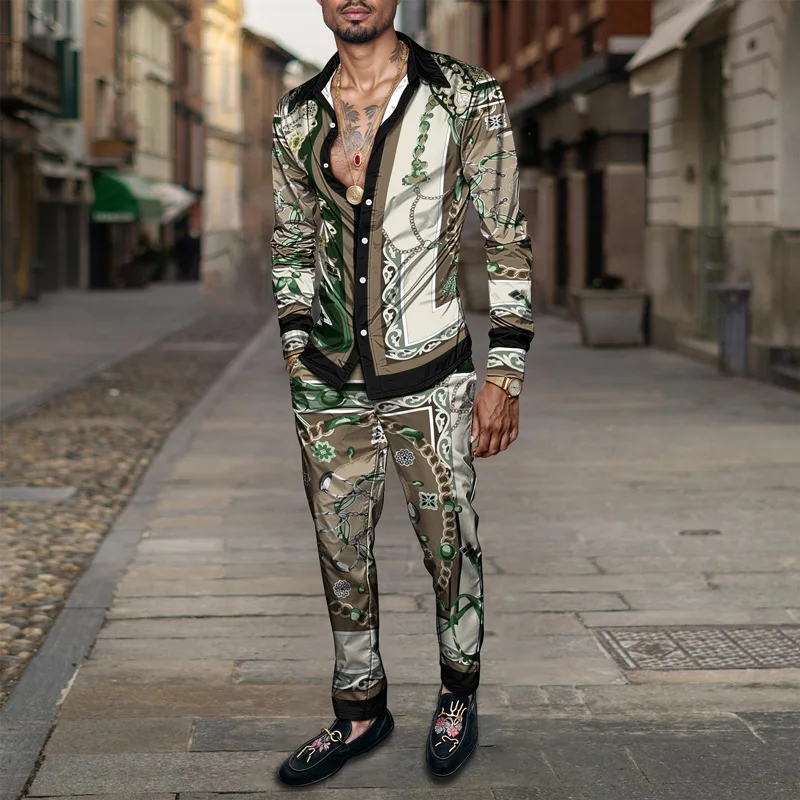 2025 Spring Summer Men Shirt Set Brand Print Fashion Printing Two Piece Set Mens Light Luxury Lightweight Party Long Sleeves_voghion.com