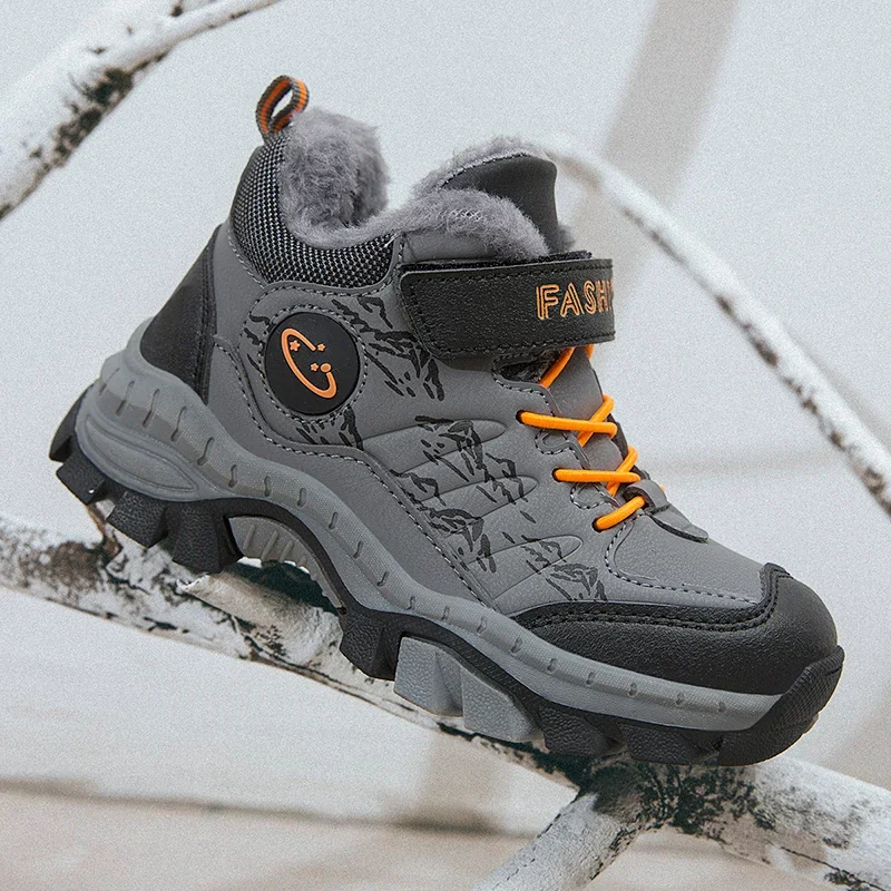 Winter Children Short Boy Boots Outdoor Non-slip Plush Sneaker Snow Boots Sports Hiking Cotton Shoes children boots