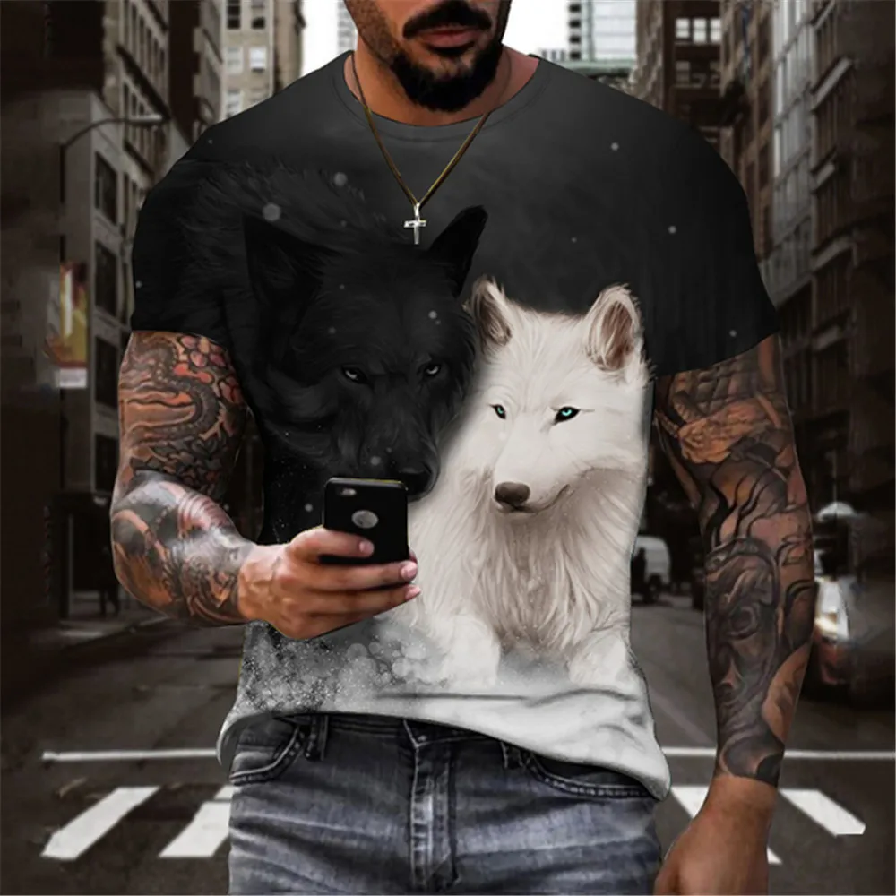 

Leisure Fighting Wandering Lion Large T-shirt Men's Wolf T-shirt Men's/Women's Short Sleeve 3D Animal Print T-shirt