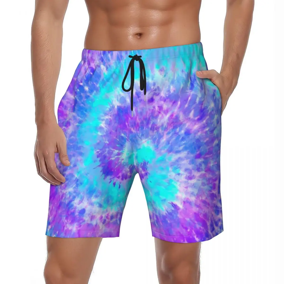 

Tie Dye Swirl Board Shorts Summer Blue and Purple Classic Board Short Pants Men Surfing Comfortable Custom Swimming Trunks