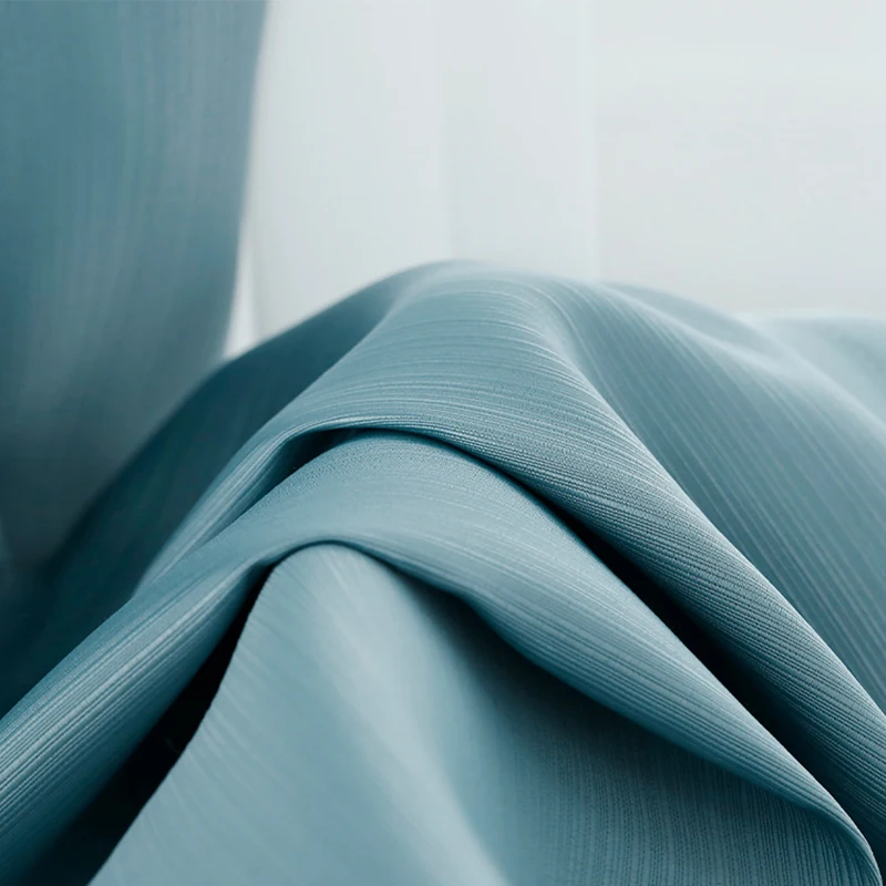 

Curtain Cloth Modern Minimalist Curtain for Living Room Bedroom Matching Blue Vertical Grain Solid Color Cloth Blackout Curtain