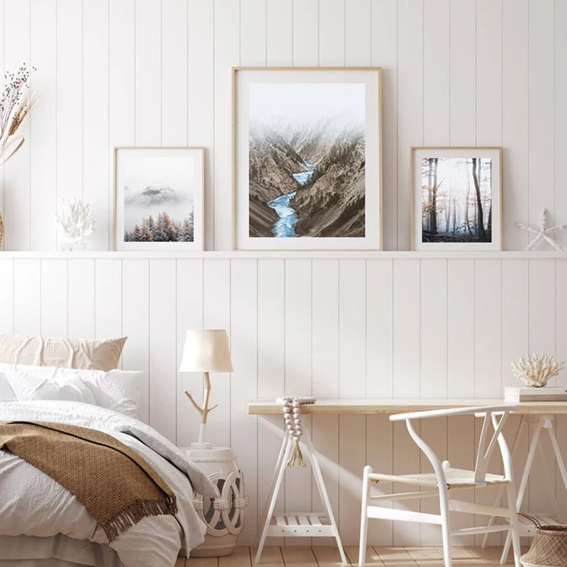 Rustic Misty Forest Landscape Wall Art Canvas - Nature Scenery Home Decor