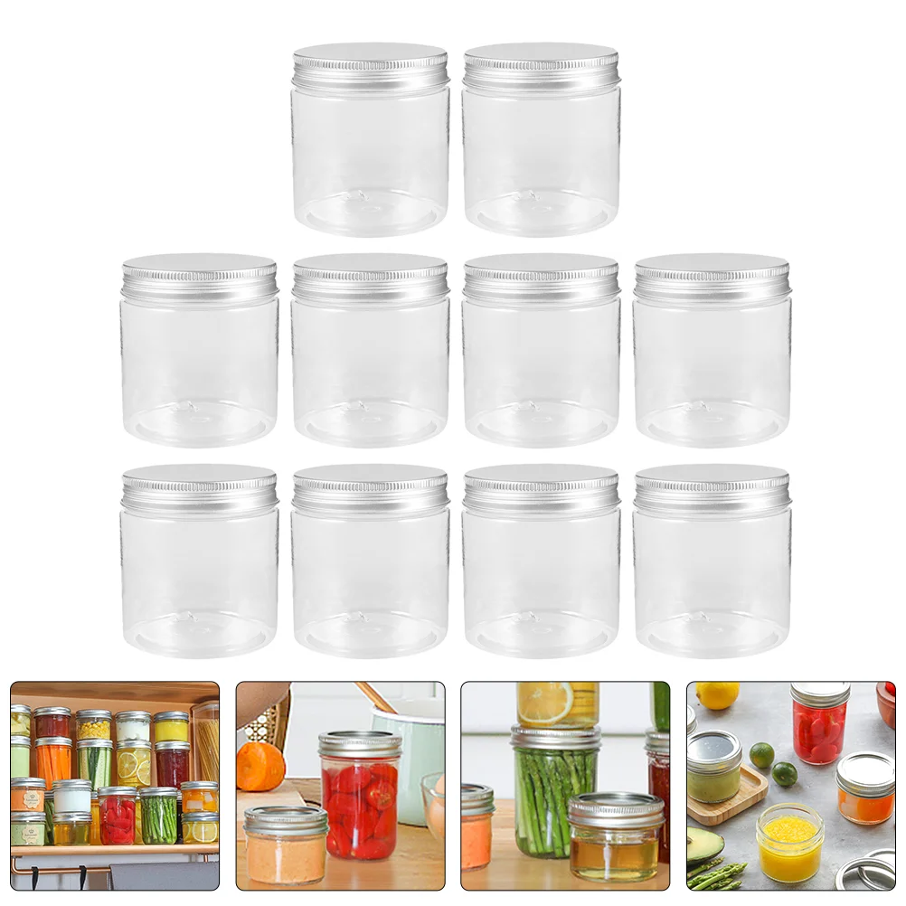 

10 Pcs 250ml Mini Transparent Silver Aluminum Lid Mason Jar Set Small Fruits Jam Bottles Honey Pot Lidded Jars Plastic Sealing