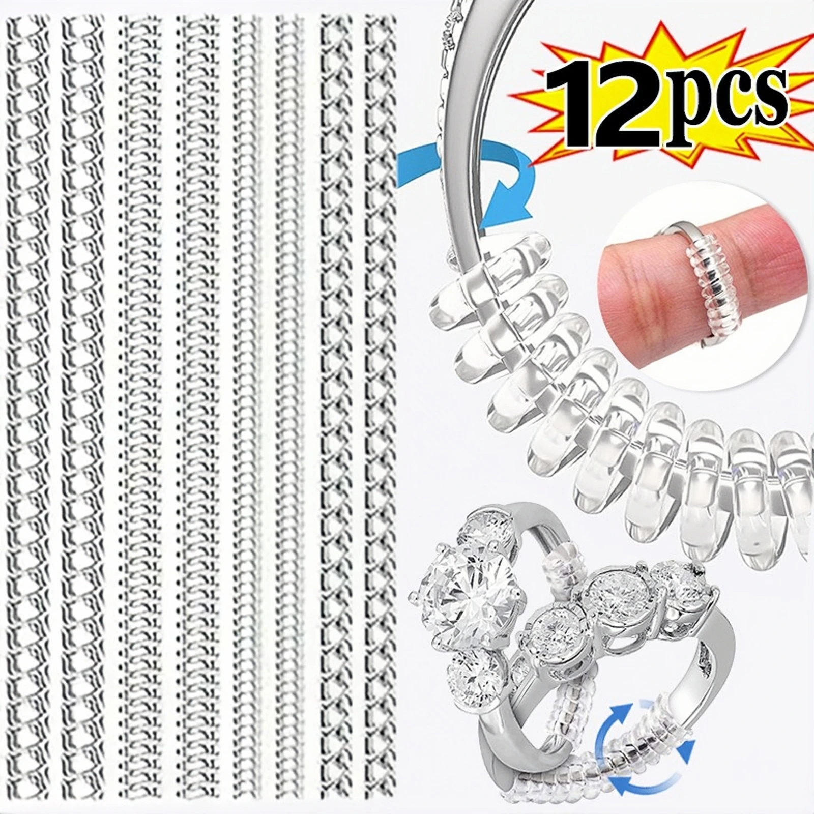 4/12pcs Transparent Spiral Based Ring Tools Spring Coil Ring Size Guard