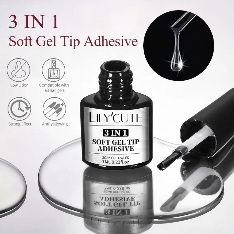 Lilycute 7Ml Zachte Geltip Zelfklevende Lijm Voor Valse Tips Verlengen Druk Op Nagels Nail Art Langdurige Doorweekt Uv-Gel Nagellak