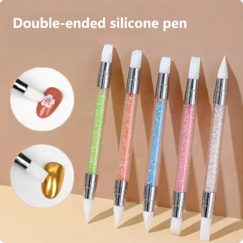 Nail Art Pen 5/15pcs Double Head Silicone Flower Sculpting Adjustable Glue Stick Embossing Home Tool