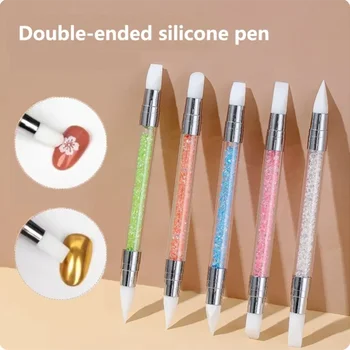 5/15pcs Nail Art Pen Double Head Silicone Flower Sculpting Pen Adjustable Glue Stick Embossing Pen Nail Art Brush Home Tool