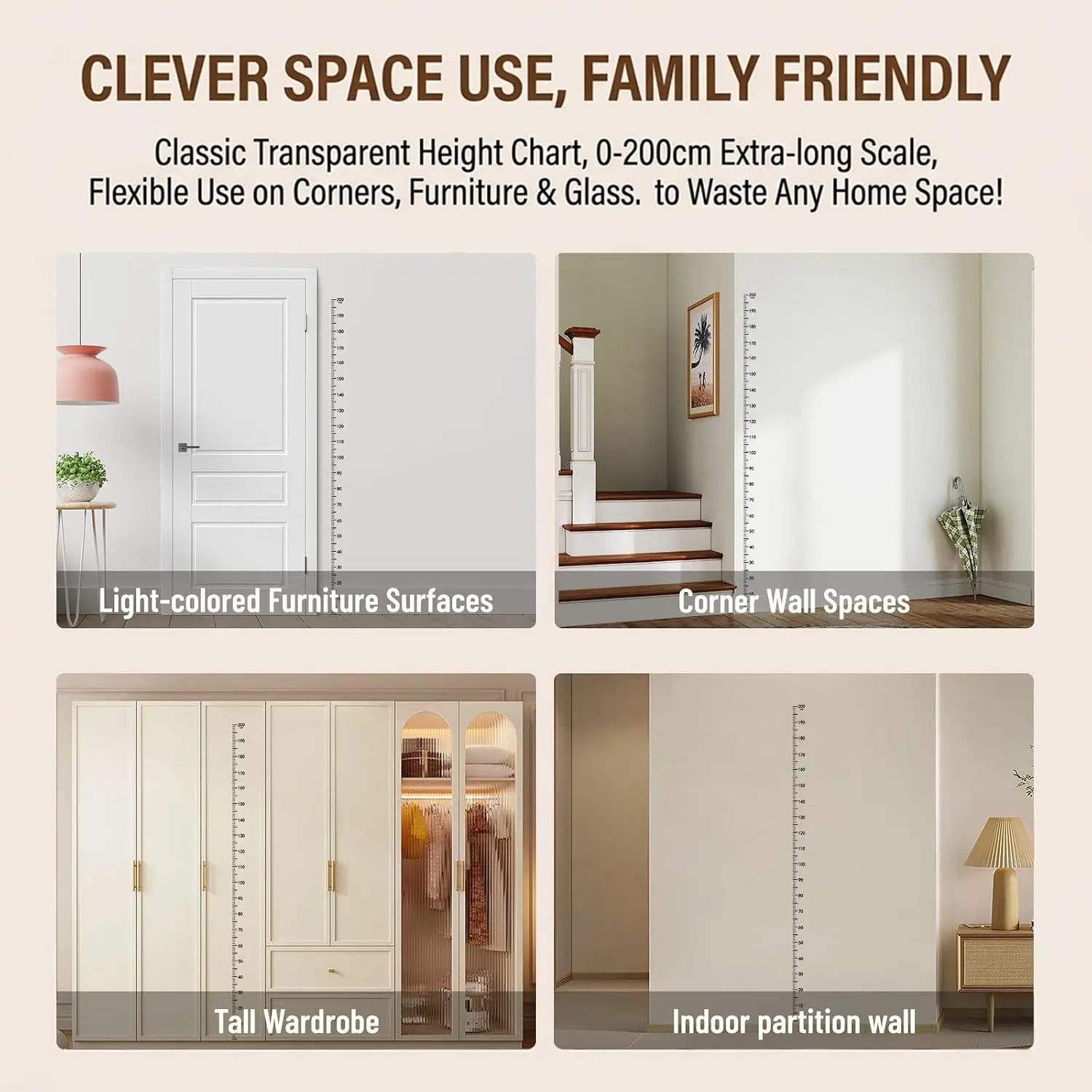 Children's Height Growth Chart Ruler - Transparent Waterproof Wall Sticker