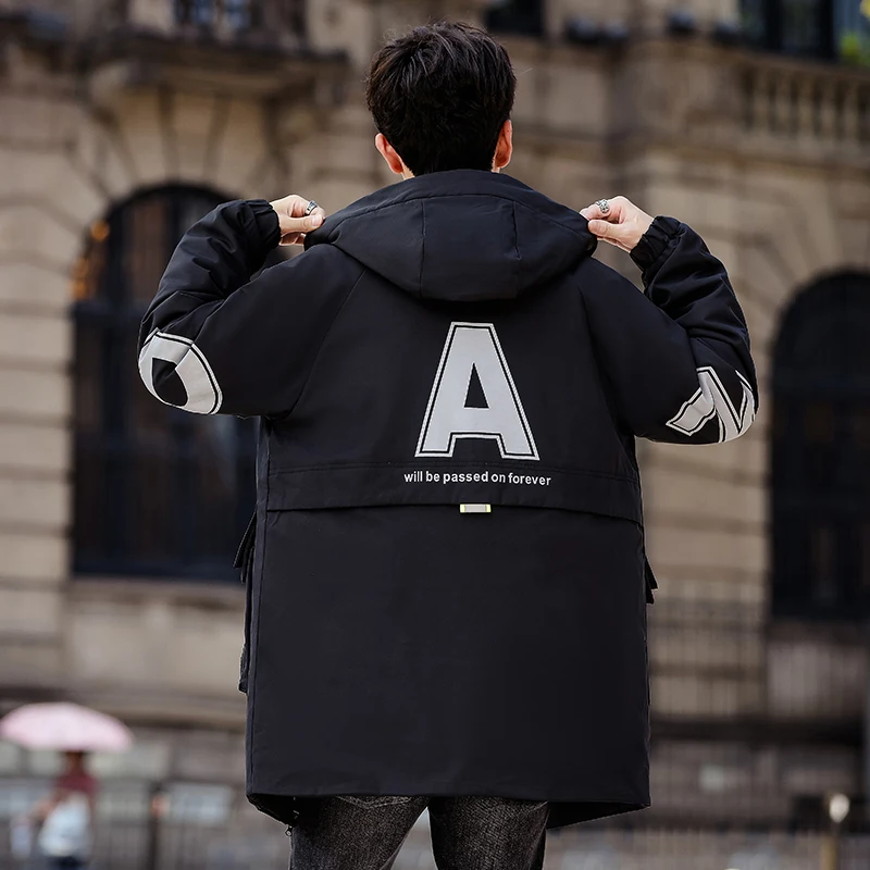 High Quality 2023 Autumn Winter Men's Mid Length Cotton-Padded Jackets Streetwear Thick Long Down Coat Plus Size 4XL Warm Parkas