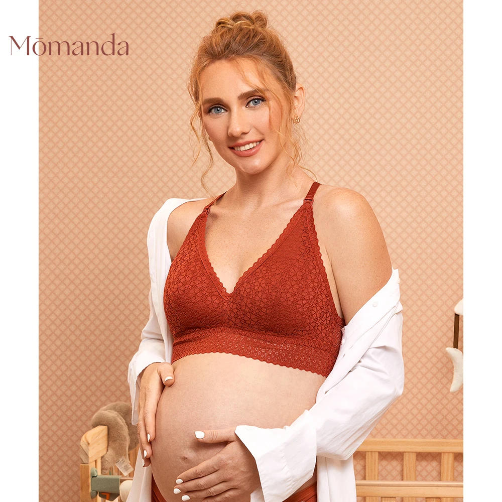 MOMANDA Racerback Nursing Maternity Bra Lace Bralette Lightly Lined Wireless Pregnancy Breastfeeding Lingerie Small Size S 