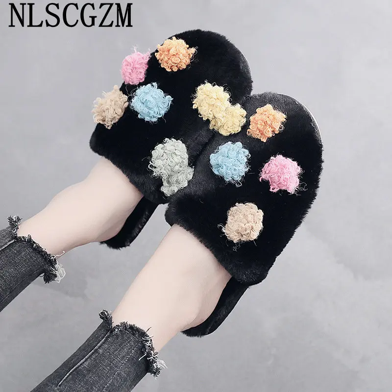 

Мюли женские зимние, роскошные меховые тапки, дизайнерская теплая обувь