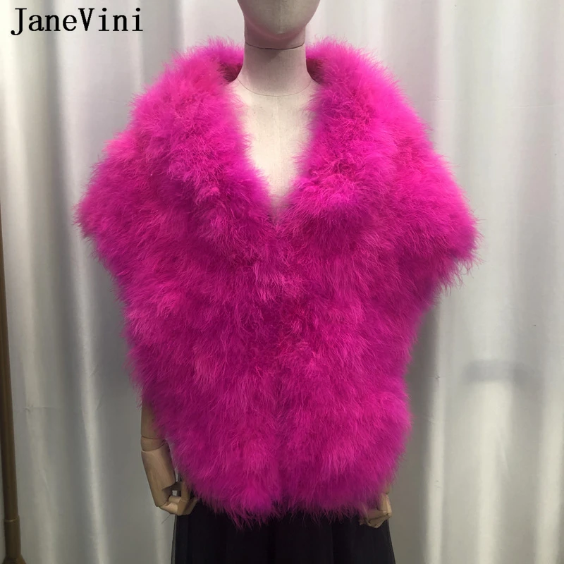 

JaneVini New Fashion Fuchsia Ostrich Feather Wedding Wraps Bridal Shawls Bolero Faux Fur Coat Prom Party Cape Winter Shrug Cloak