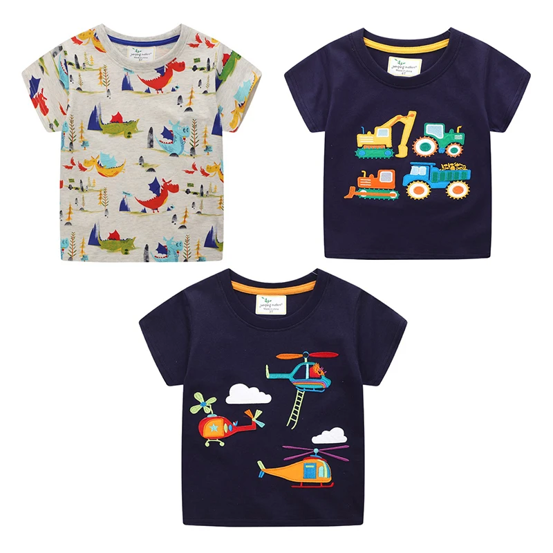 Jumping Meters New Arrival Boys T Shirts For Summer Cotton Cartoon Aircraft Embroidery Toddler Kids Tees Baby Tops Clothes 2