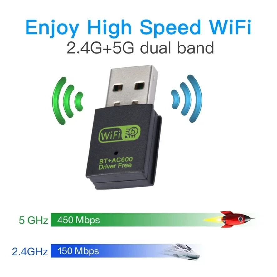 High-Speed Dual Band USB Wireless Adapter with Bluetooth Connectivity