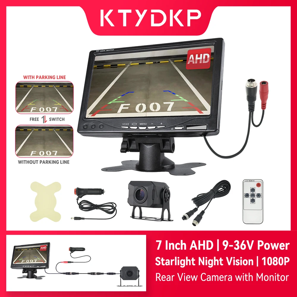 KTYDKP 자동차 AHD 후방 카메라, 트럭 주차 모니터 트레일러용, 7 인치 스크린, 쉬운 설치, 24V 후진 카메라
