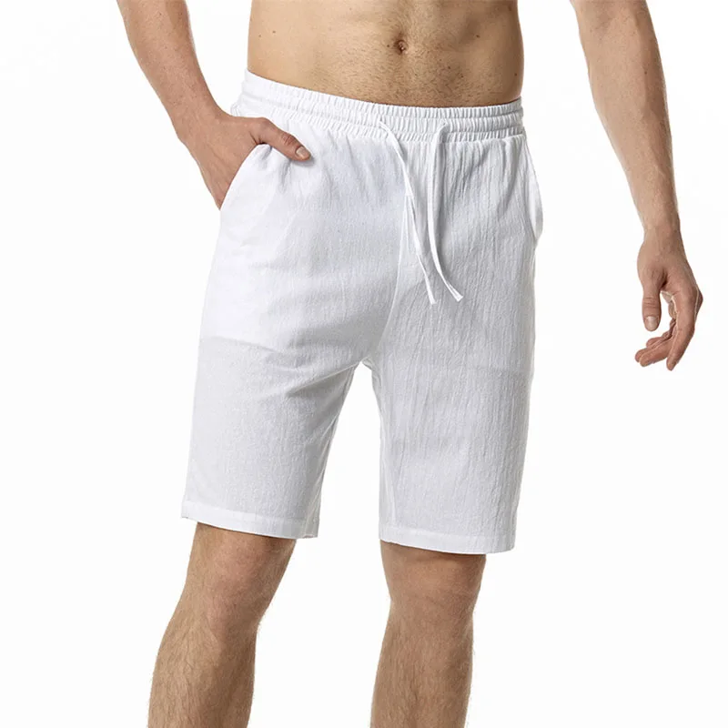 

White Cotton Linen Shorts Pants Men 2023 Brand New Summer Beach Shorts Men Streetwear Casual Breathable Shorts with Drawstring