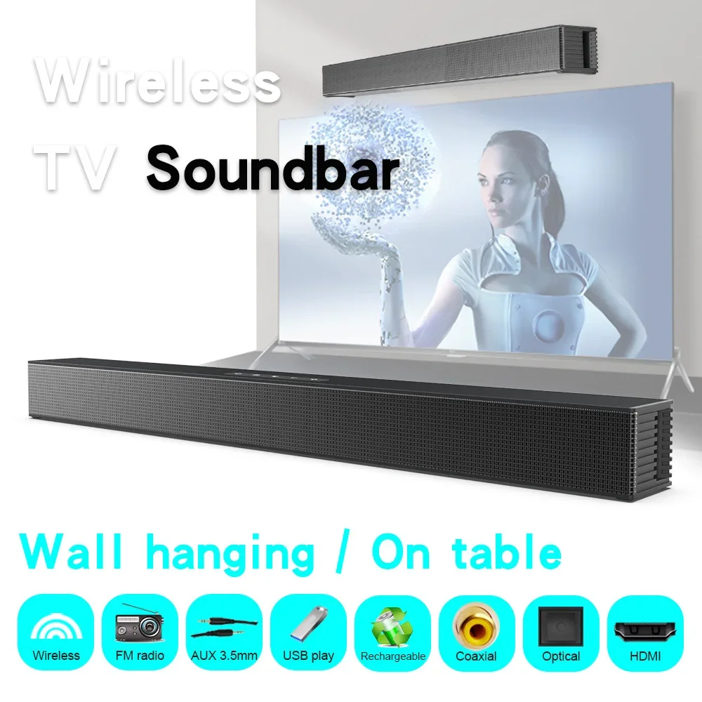 

BS-18B Bluetooth Wireless Soundbar Speaker Indoor Integrated Wall-mounted Line In AUX U-Disk RCA Optical Fiber Input FM Radio