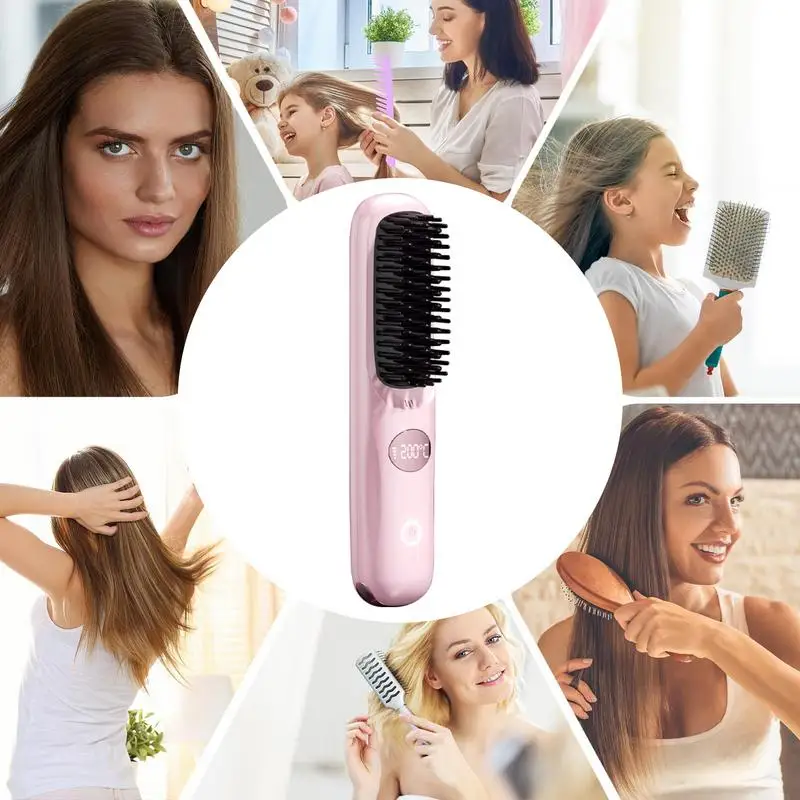 Hair Straightener Brush USB Charging Smoothing Hair Brush Portable Hair Straightener Hair Straightener Straightening Brush for