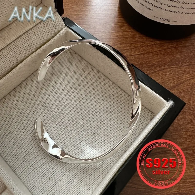 S925 스털링 실버 팔찌, 트위스트 암 웨이브 팔찌, 심플한 헤비 워크 팔찌, 여성용 패션 센스