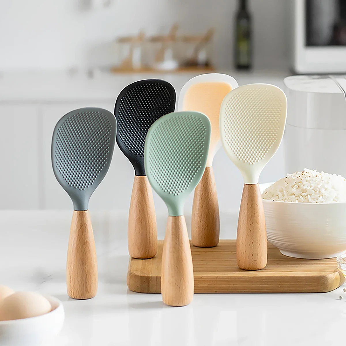 Non-Stick Silicone Rice Spoon and Cooking Ladle with Draining Holes