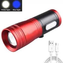 Multi - Color Waterproof LED Fishing Flashlight with Type C Rechargeable Battery (2 light source)