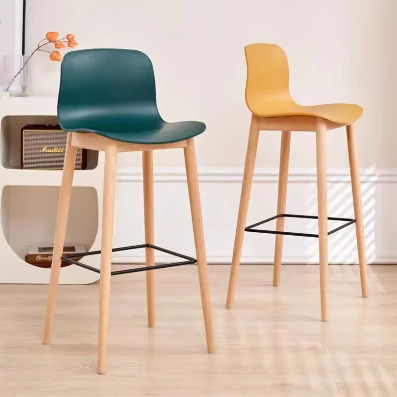 

Nordic solid wood bar chairs Enterprise cafeteria backrest bar chairs Cashier front desk high chair Fashion home high stool