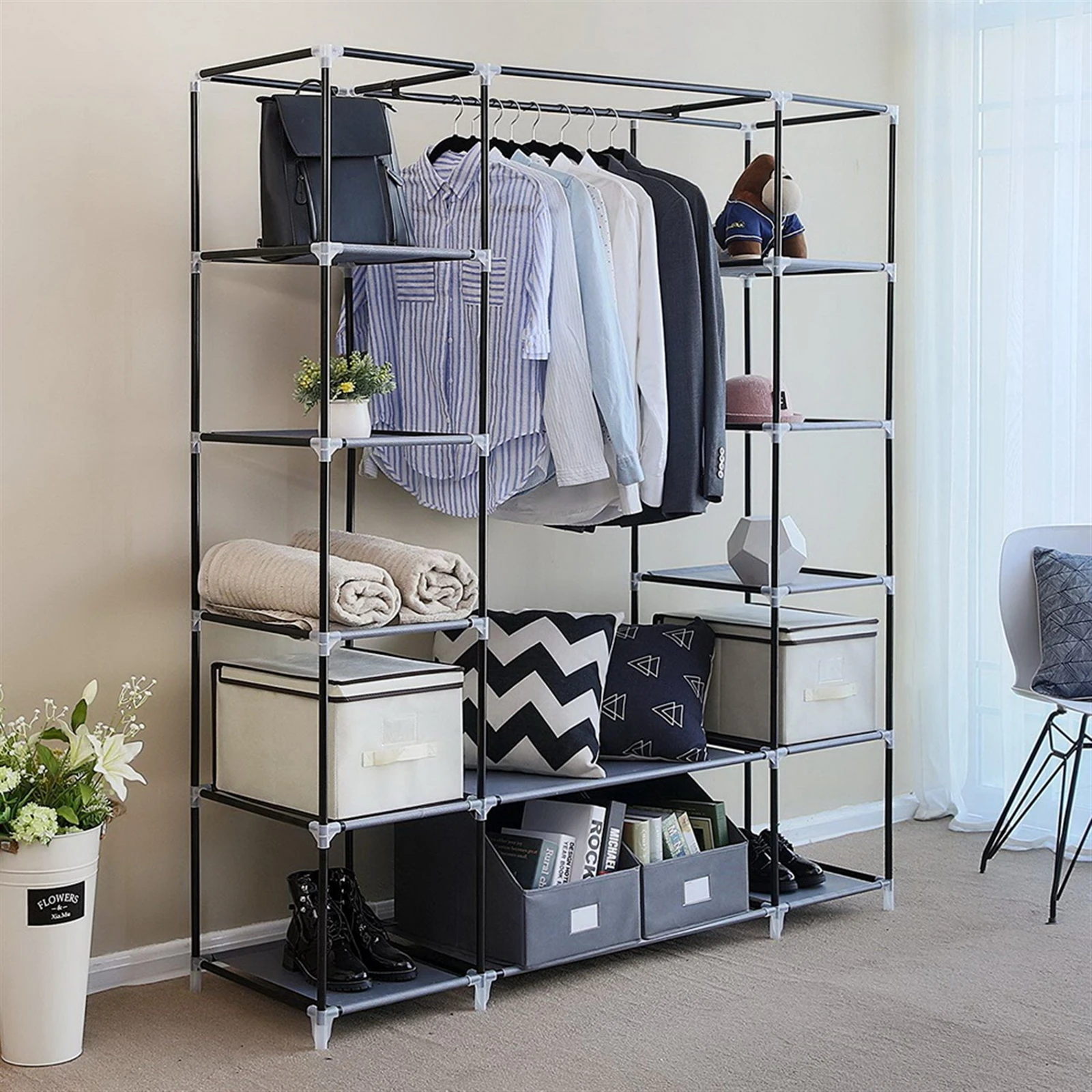69" Portable Clothes Closet Wardrobe Storage Organizer with Non-Woven Fabric 5