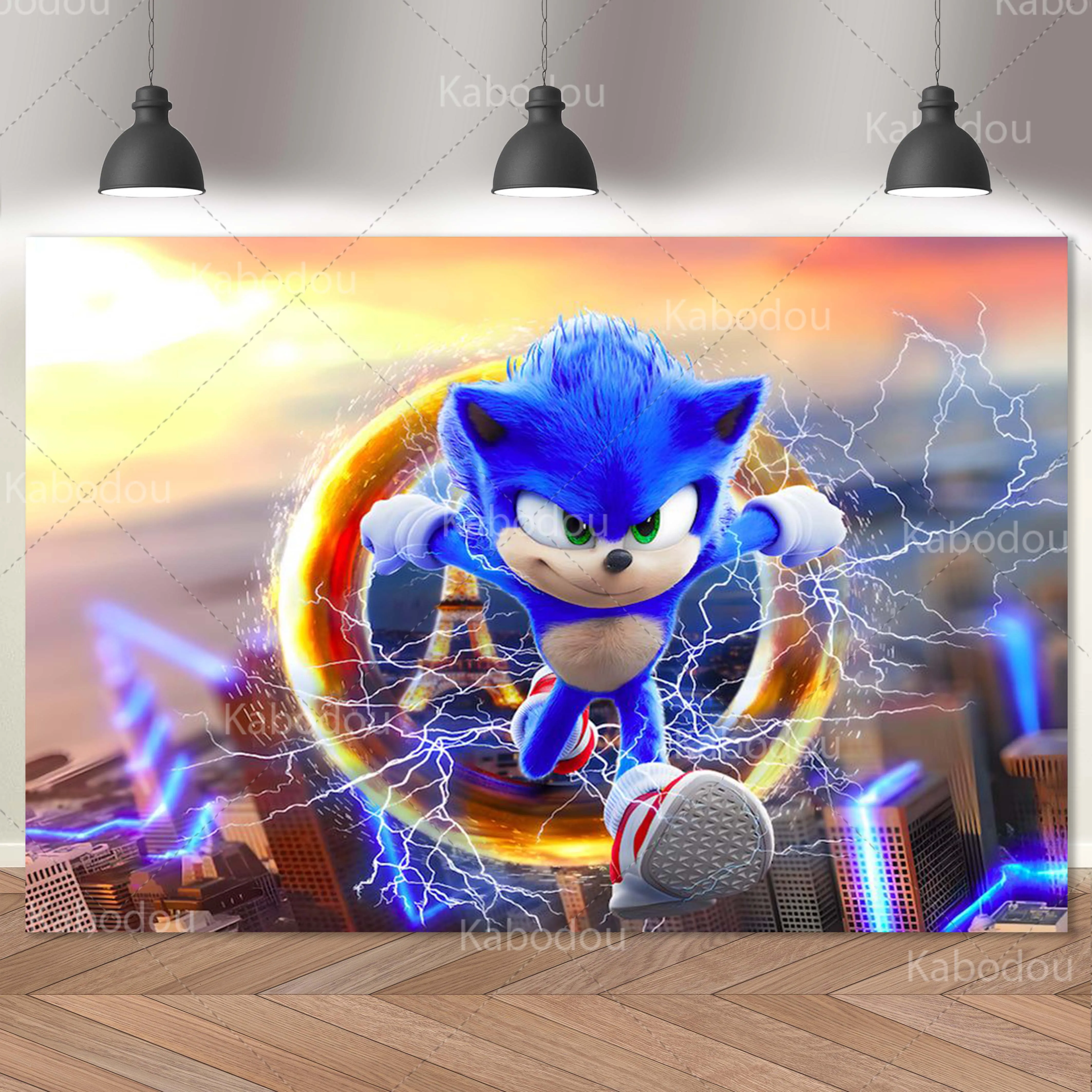 thumbnail image 1 of Fondo de Sonic para fiesta de cumpleaños de niños, decoración de dibujos animados de erizo, fondo para fotografía, pancarta, póster, utilería para estudio de baby shower, 1 of 5