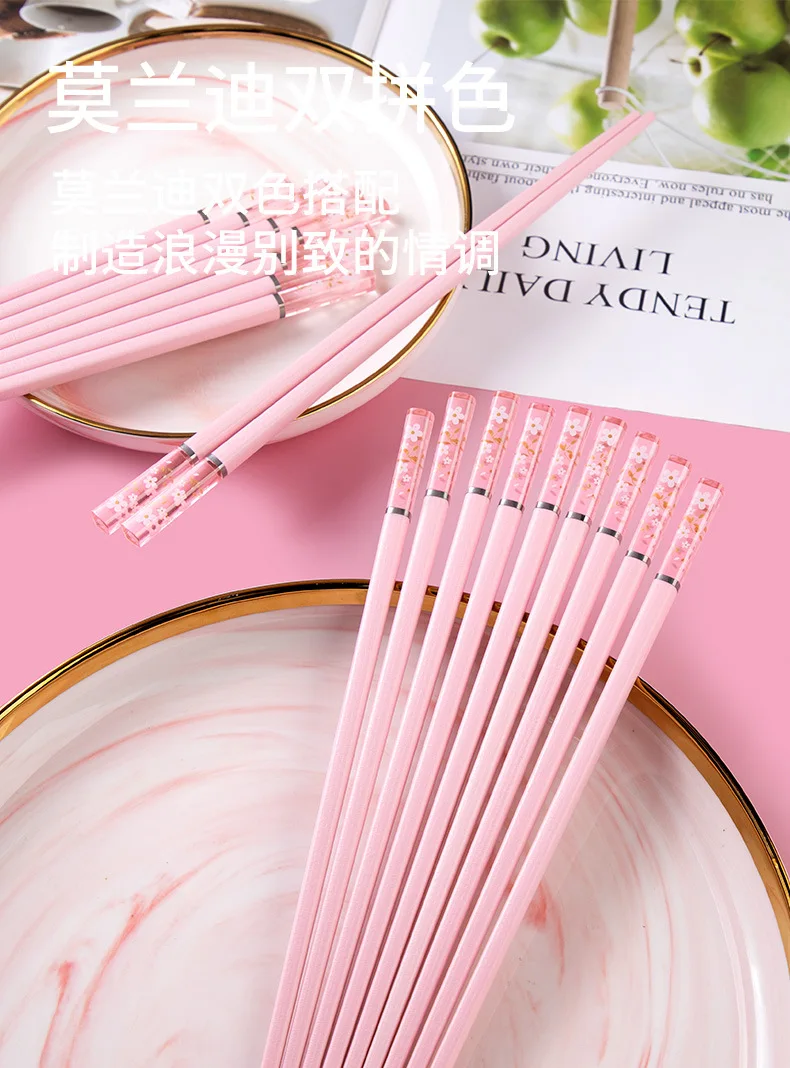 Description Picture 6 of item1 Pair of Household Kitchen Chopsticks Chinese Style Alloy Chopsticks Pink Cherry Blossom Chopsticks Hot Pot Kitchen Utensils