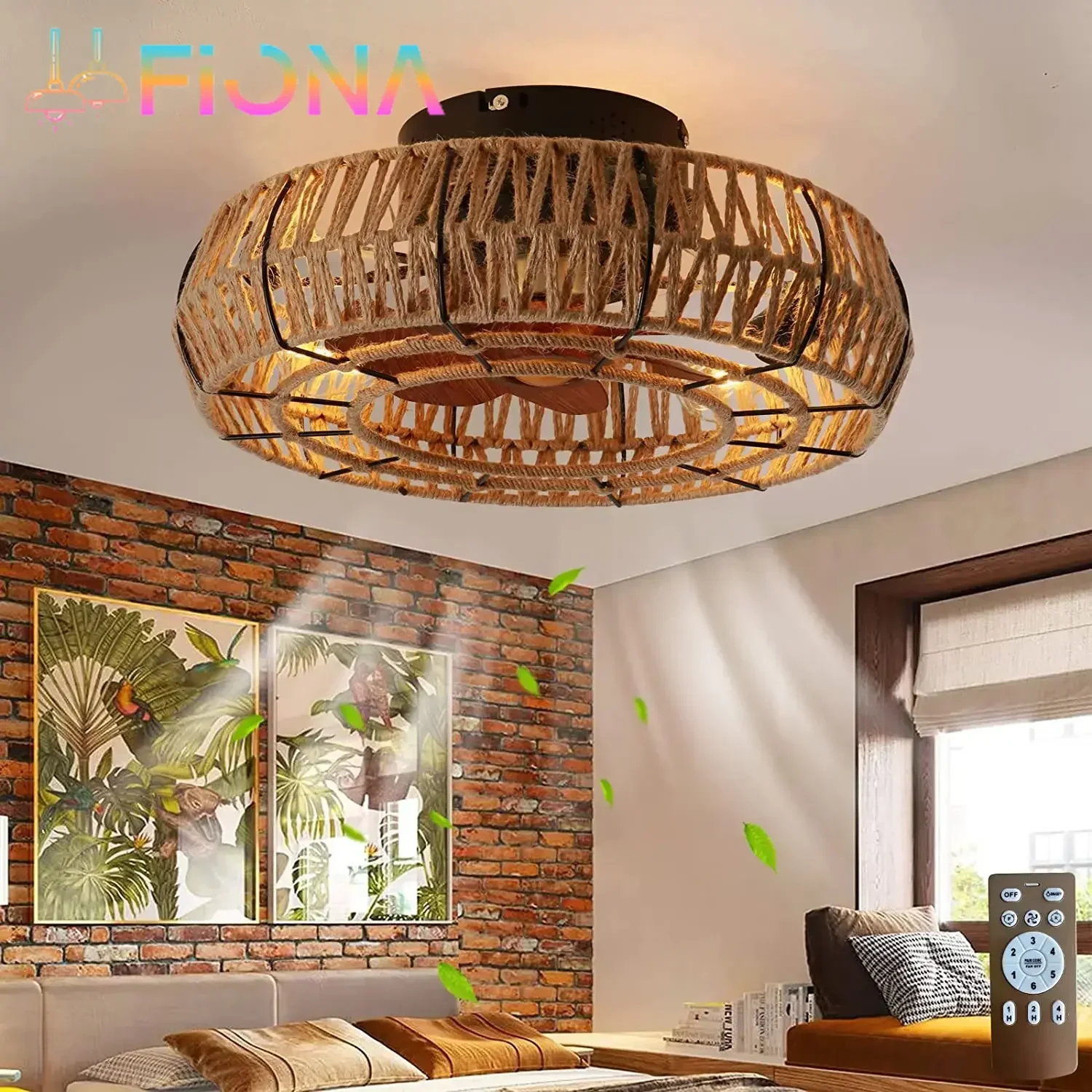 Industrial Wind Ceiling Fan with Light American Retro Cage Ceiling Fan Lamp Dining Room Bedroom Lamp Hemp Rope Remote Ceiling Fan Led Ceiling Fan Lights Led Fan Light