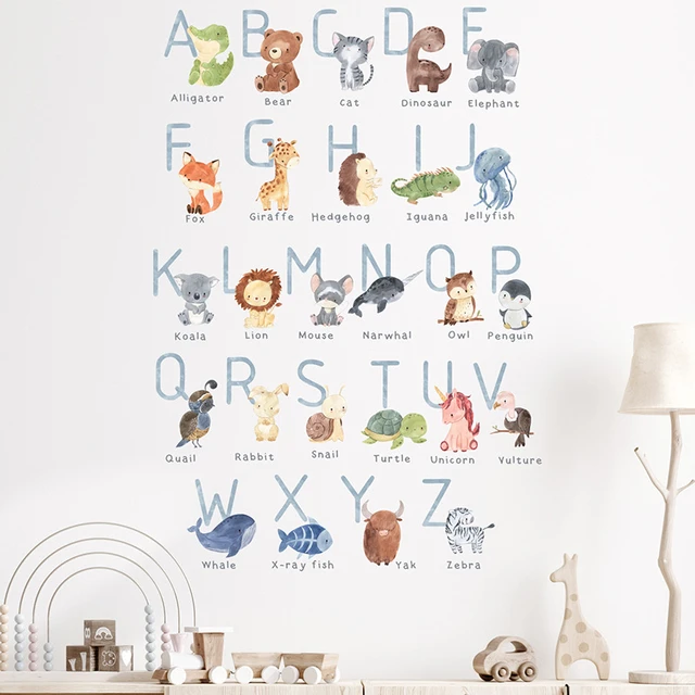 26 Letters Animal Alphabet Wall Stickers Removable Cartoon Wild Jungle  Alphabet ABC Animals Wall Decals Kids