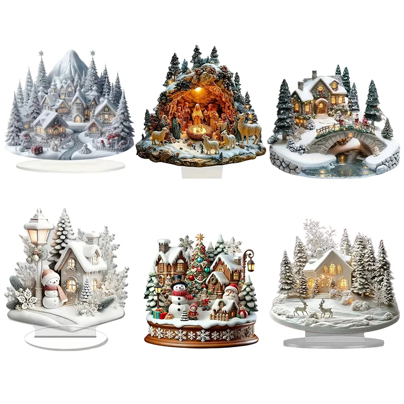 2D Elegant Acrylic Christmas Decoration Snowhouse & Reindeer Scene Home Office Ornaments Festive Warm Party Gift Photo Props
