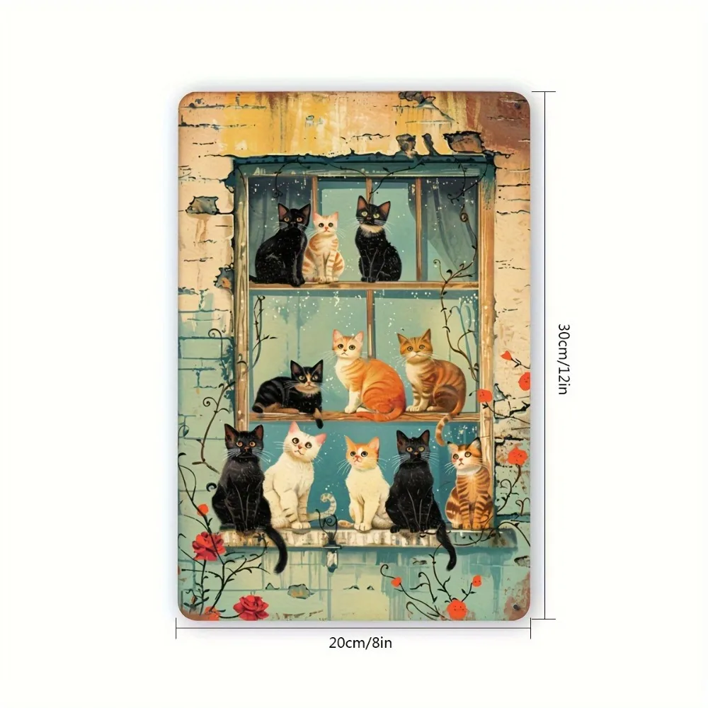 빈티지 고양이 창문 금속 간판 철제 8x12인치 레트로 벽 장식 플라크 (가정, 카페, 바, 차고용)