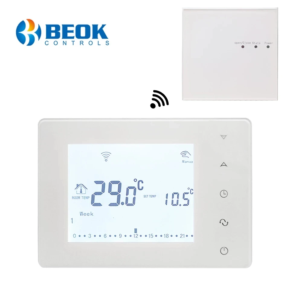 Temperature Controller Beok Wireless Thermostat Touch Screen Programmable Temperature Controller for Room Heating with Gas Boiler and Actuator