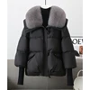 Winter New Fur Collar Puffer Down Parka Loose Down Warmer Thicken Snow Jacket Pocket Zipper Faux Fur Outerwear Female 5