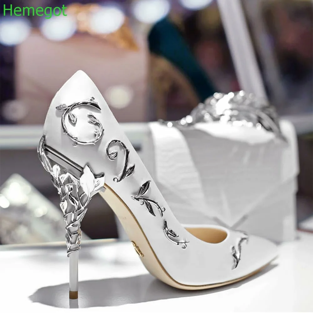 

Metal Plant Flower Wedding Banquet Shoes Pointed Toe Strange Style Heels 2024 New Slip On Stiletto Heel Fashion Women Pumps