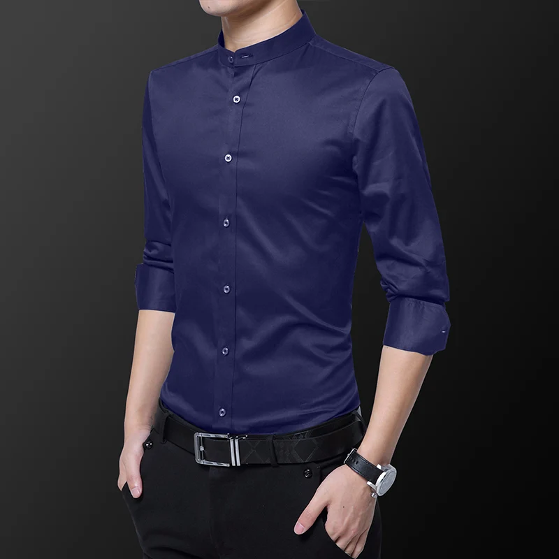 Camisa sin de diseño Hipster para hombre, camisa informal 100% de algodón, suave, ajustada, de manga larga, color blanco, negro, marino, esmoquin, 4XL, 5XL - Mobile