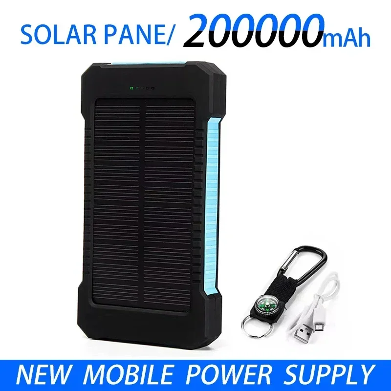 

2024 200000mAh external battery solar power charging bank, LEDSOS flashlight,fast charging,portable,waterproof,for smartphones