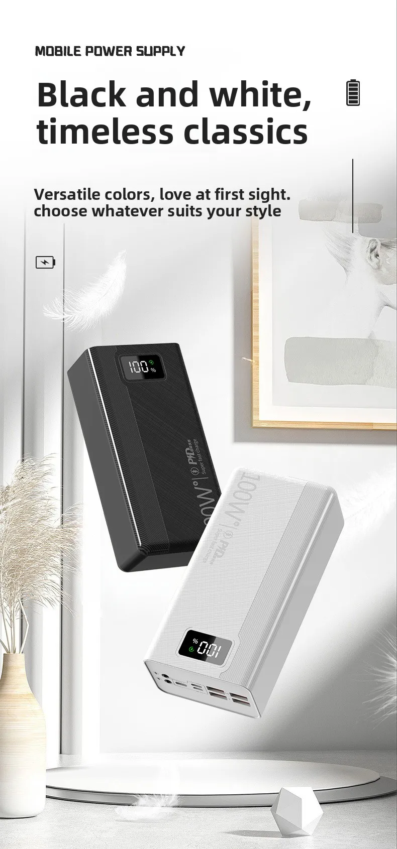 50000mAh 대용량 고속 충전 보조배터리 휴대용 야외 여행용 외장 배터리 팩