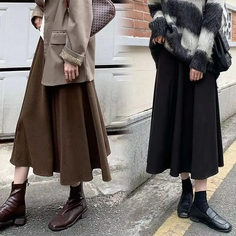 

Oversized Women's Dress Looks Slim, Solid Color, A-line Skirt, Fat, 200kg, Autumn and Winter Umbrella Skirt, Half Skirt